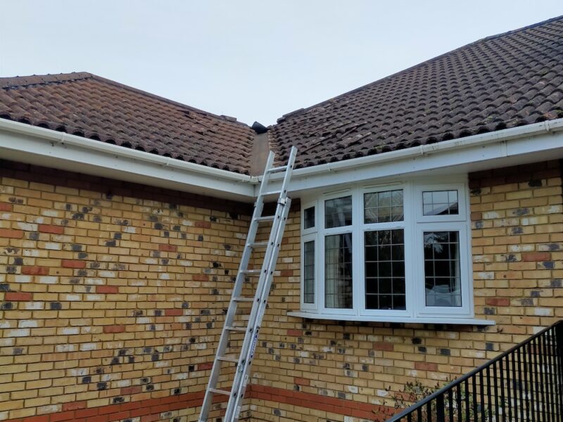 Ladder leading to storm damaged roof